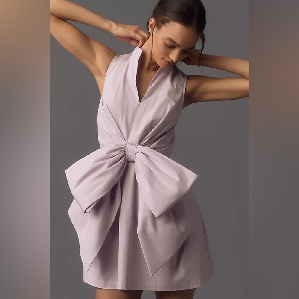 Anthropologie Lilac Bow-Front Sleeveless Mini Dress